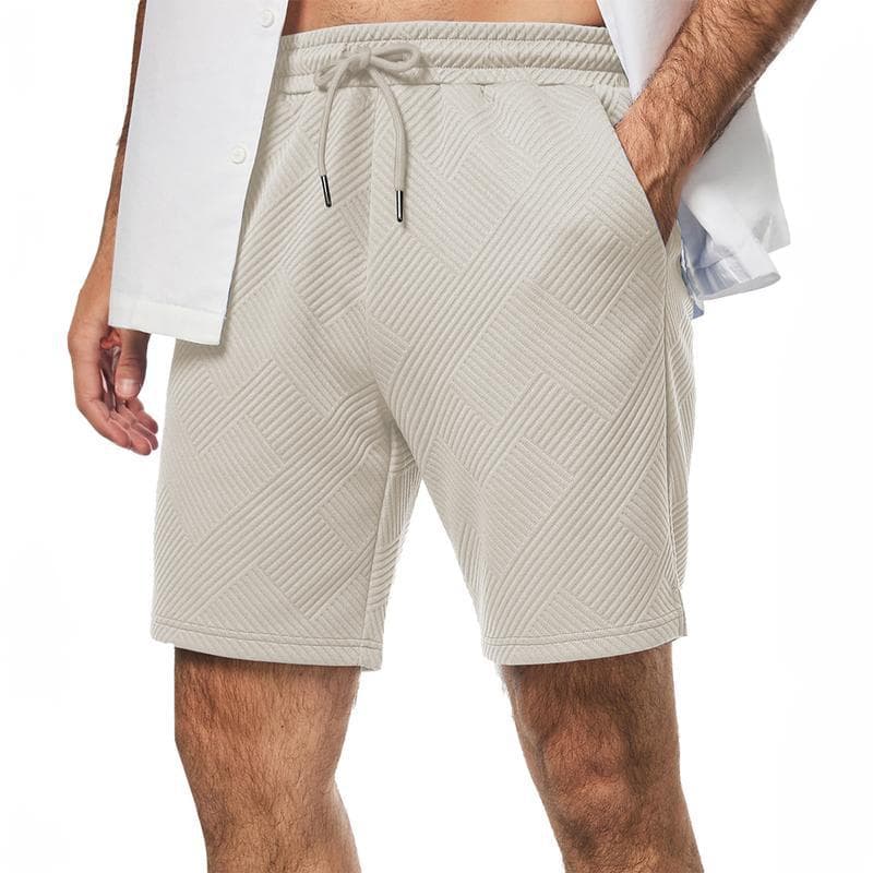 Mens Casual 7 Shorts Texture Summer Drawstring Elastic Waist