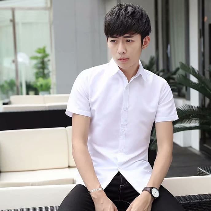 Spring and summer white shirt men's half-sleeved business casual Korean style slim black workwear short-sleeved groomsmen shirt inch professional trend