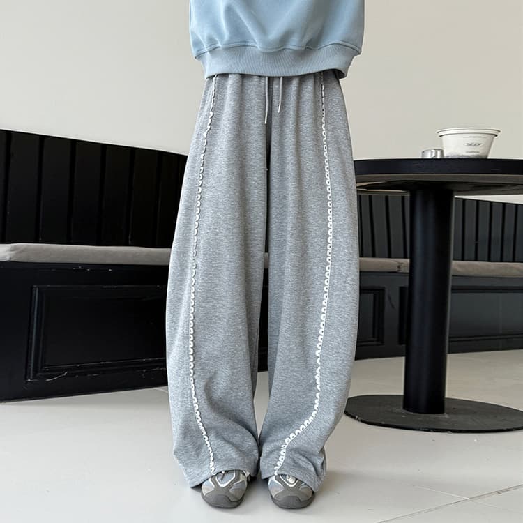 Girls Casual Pants 2026 Autumn New Arrival Kids Lace Trim Wide Leg Casual Pants Children Spring Autumn Loose Sports Pants