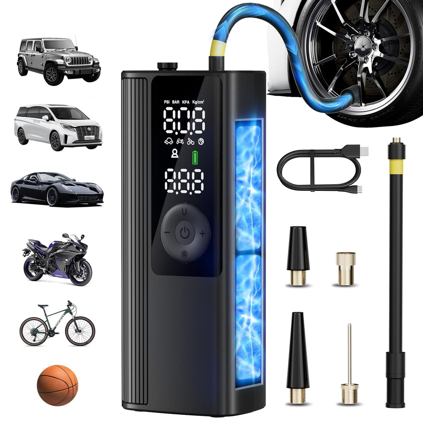 Tires with Digital Pressure Gauge Fast Tire Inflator for Car