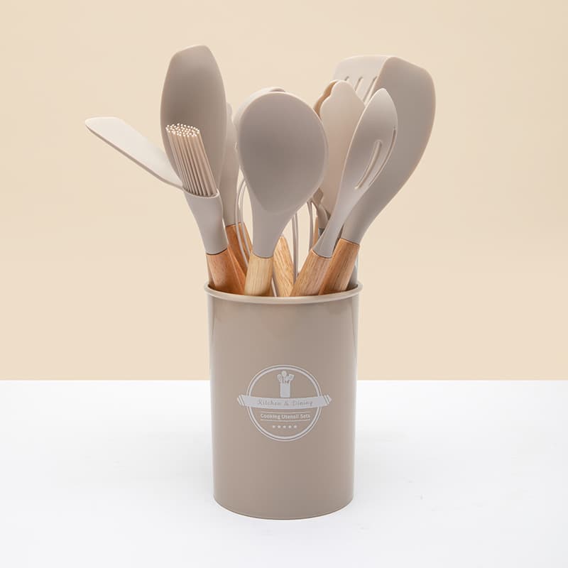 Wooden Handle Silicone Kitchenware 12-Piece Set Household Kitchenware Set Cooking Tools Large Silicone Baking Special Egg Beater