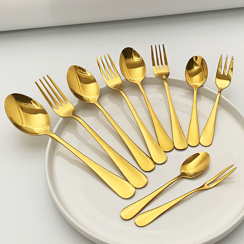 Gold 304 stainless steel creative pointed spoon round spoon steak knife and fork thickening set restaurant hotel dessert coffee spoon