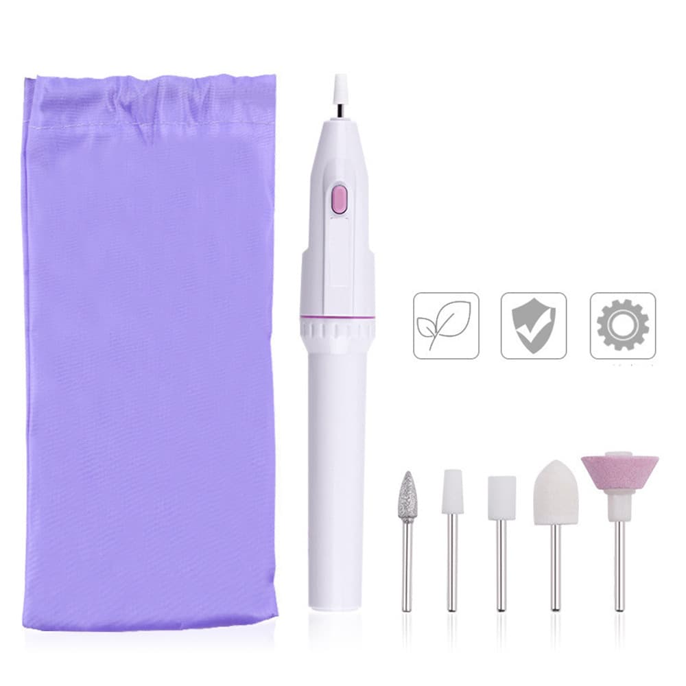 Purple Bag Nail Electric Drill for Removing Gel Polish, Multiple Grinding Bits Set, Mini Electric Nail Drill