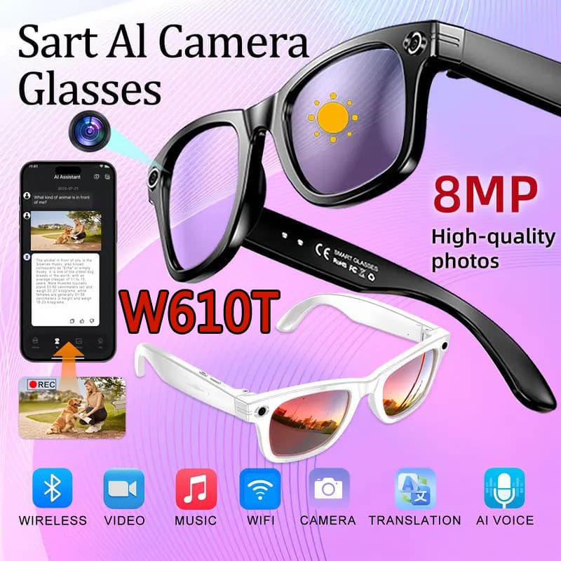 Cross-border TK popular high-definition 800w shooting AI smart glasses camera AI translation video taking pictures and viewing real objects