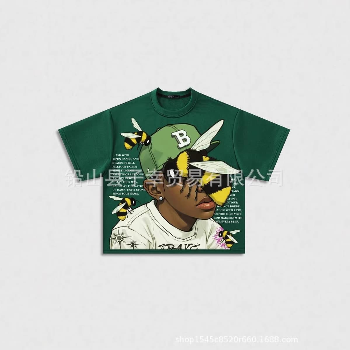 Cross-border Hot Selling Y2K Street Retro Cartoon Bee Print Short Sleeve High Street Trendy Versatile Loose T-Shirt