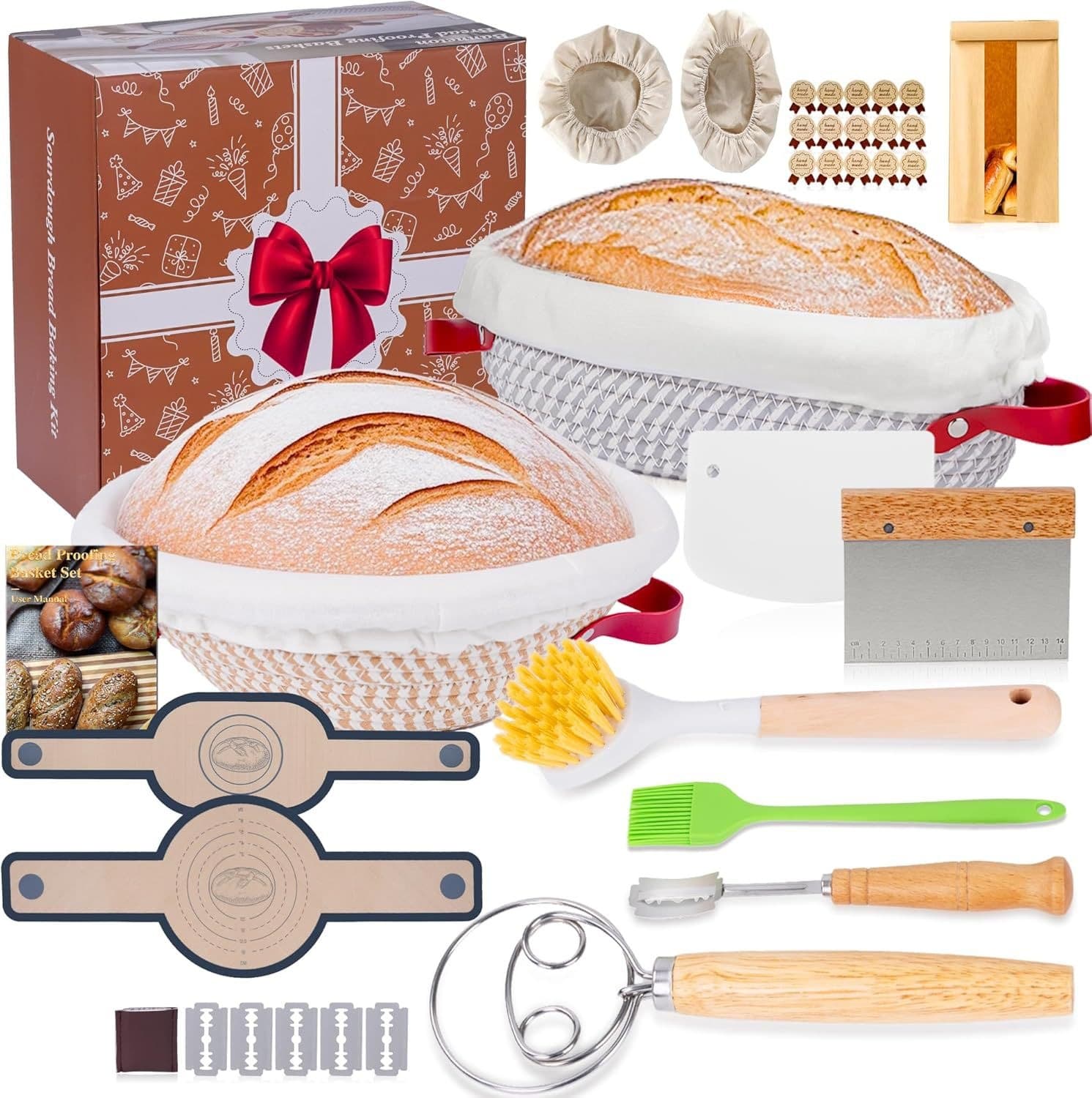 Amazon 26-Piece Sourdough Bread Baking Supplies Woven Rattan Fermentation Basket with Bread Sling