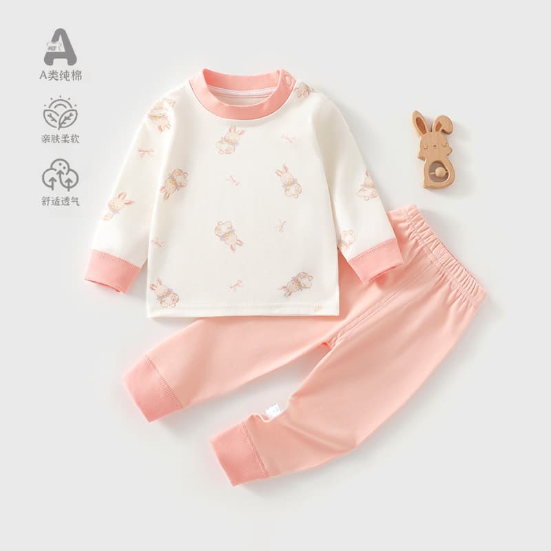Baby Spring/Autumn Seamless 100% Cotton Clothes Boy Girl Shoulder Snap Set Two-Piece Long Sleeve Top and Pants