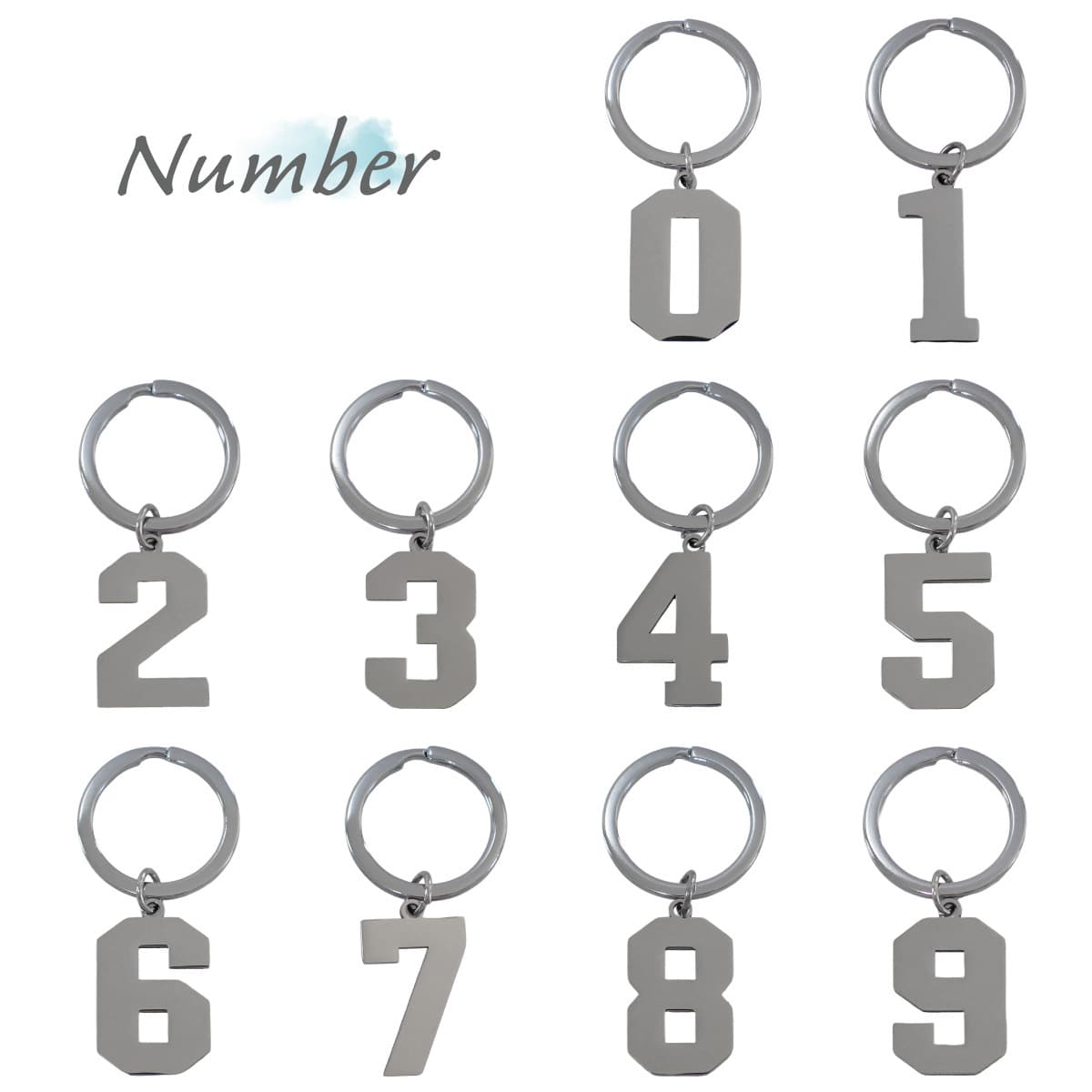 0-9 numbers stainless steel key chain backpack pendant simple Arabic numeral key chain school bag pendant