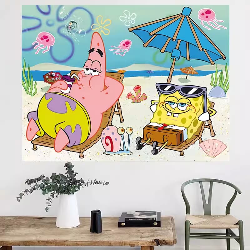 Cute Funny Squidward Squidward Spongebob Cartoon Hanging Cloth Bedroom Wall Decoration Creative Background Cloth Children's Tapestry