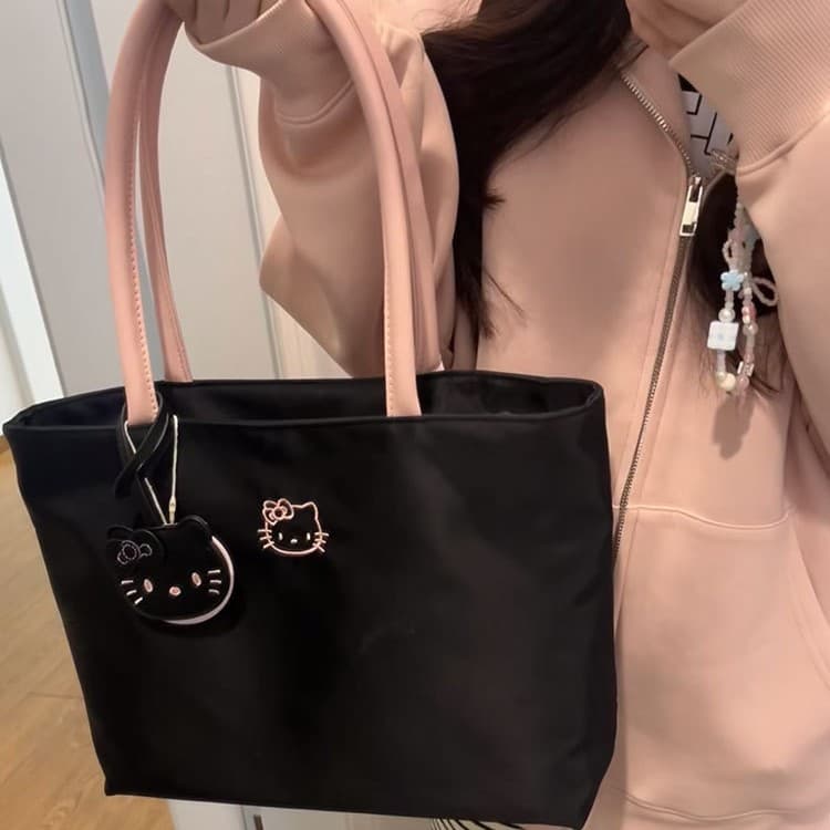Cute and exquisite girl commuting large-capacity tote bag kitty embroidered handbag lightweight armpit handbag for women