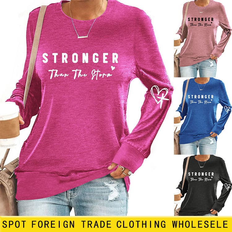 Amazon Independent Station in stock Crewneck Fashion Simple Letter STRONGER than the Women's New Long Sleeve