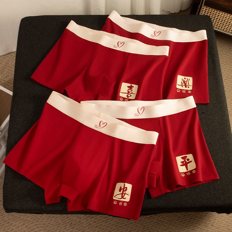 Popular men's underwear for the year of birth, pure cotton, bright red, antibacterial and breathable boxer briefs, wholesale horse wedding boxer briefs