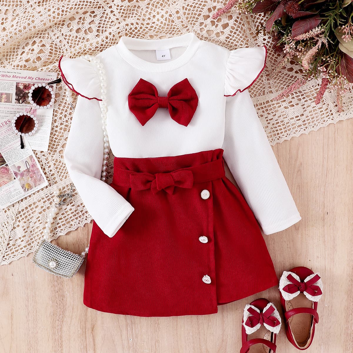 Kids Clothing Cross-Border Supply for Amazon EU/US New Children's White Top and Short Skirt