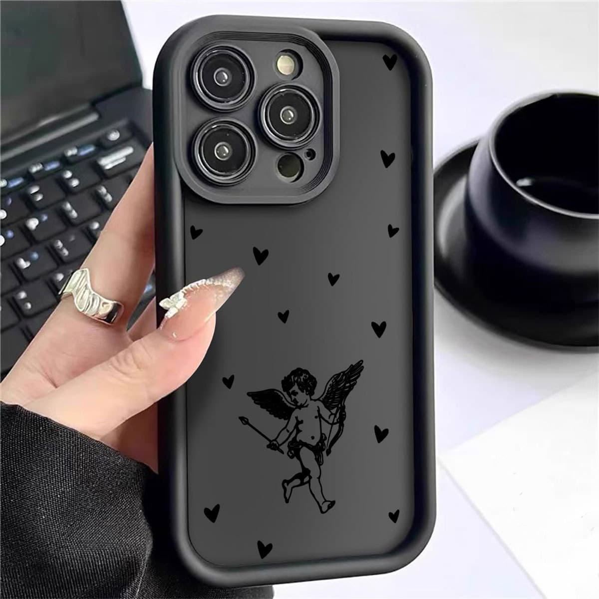 Love Angel Ladder Black New Grooved Phone Case Protection for iPhone/15/16/17 Pro Max