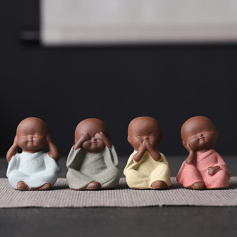 Teapet Ornament Mini Four Unlovable Little Monks Creative Car Premium Raisable Flowerpot Tea Table Tea Set Zen
