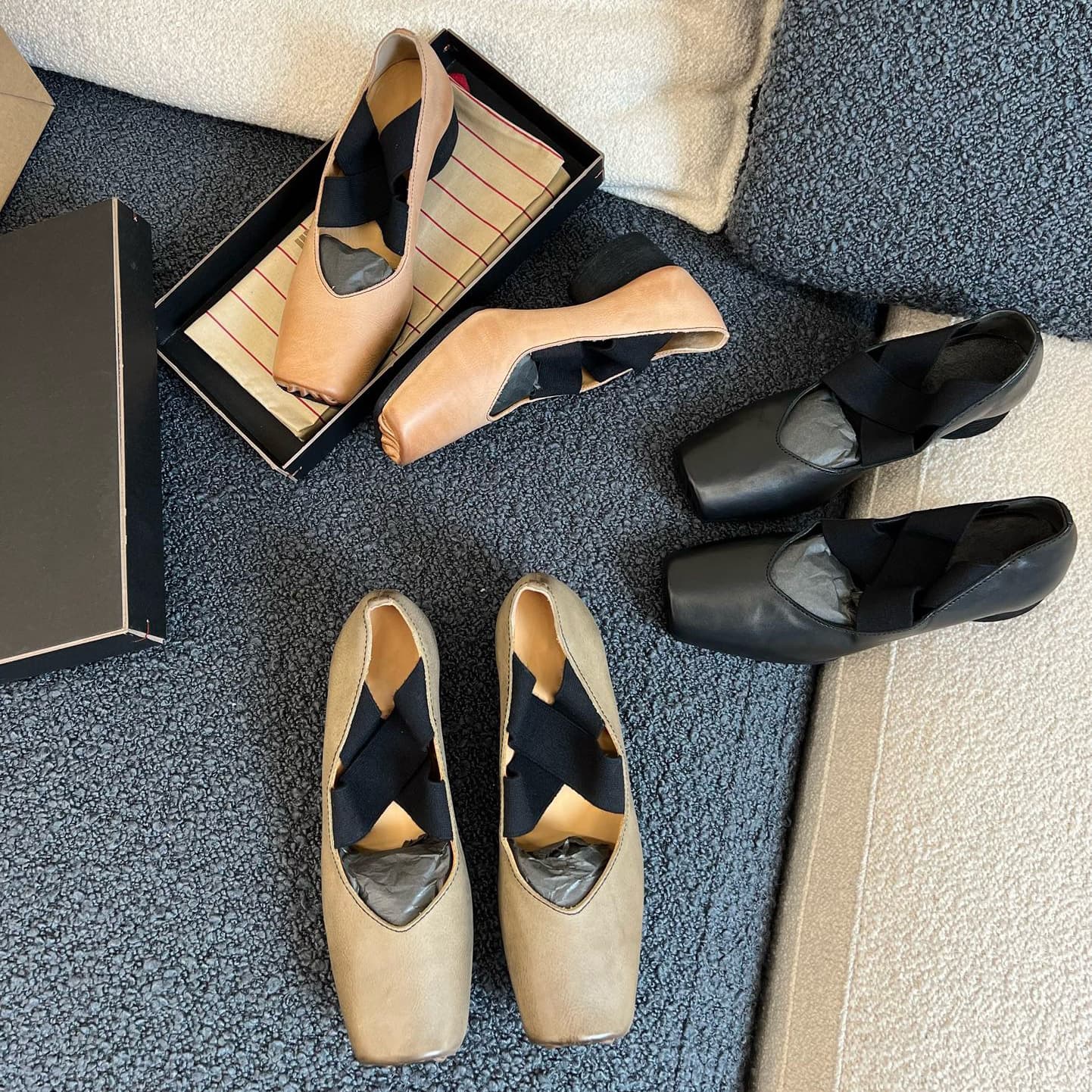 New Chinese Style Handmade Retro Pig Nose Ballet Flats Women's Leather Square Toe Mid Heel Chunky Heel Mary Jane Shoes