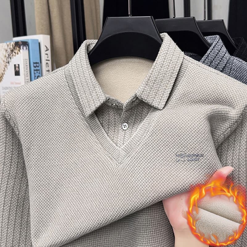 Cross-Border Live Streaming Chenille Men's Two-Piece Long Sleeve Thickened Warm Sweater Autumn/Winter New Style Fleece-Lined Base Shirt Drop Shipping