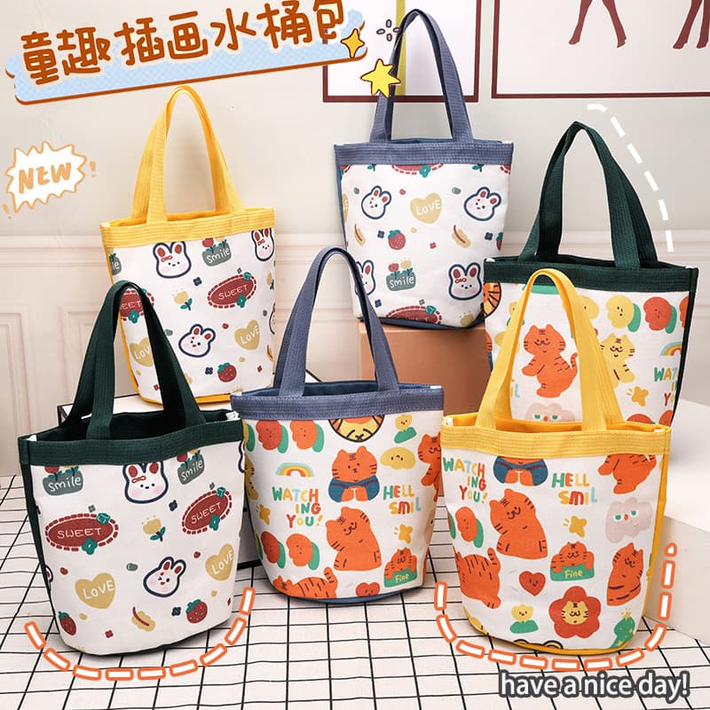 Wholesale Original Canvas Bag Gift Baby Full Moon Handbag Cute Cartoon Bucket Bag Lunch Bag Gift Bag
