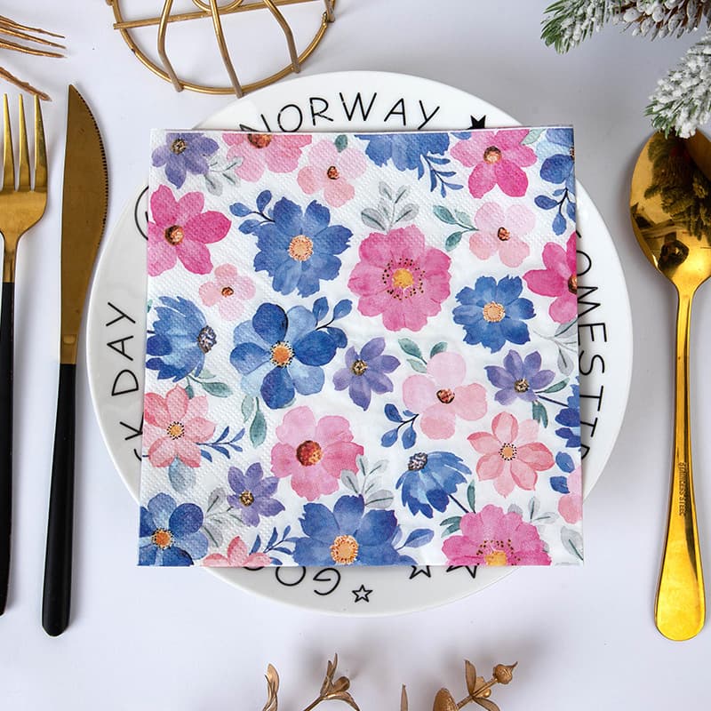 Watercolor Purple Pink Floral Print Disposable Napkins Cross-border Spring Wedding Party Table Decoration Tissue Paper Wholesale