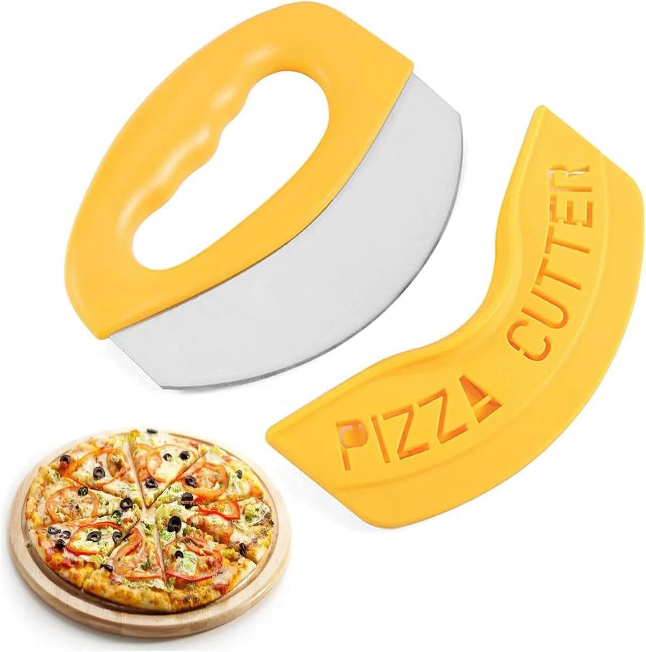 Stainless Steel Pizza Cutter with Ring Mechanism, Cheese Slicer, Amazon-style Semi-Circular Rocking Knife, Baking Tool Factory