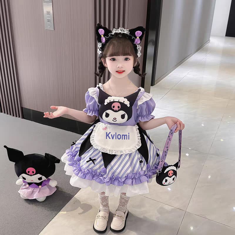 Princess Style Summer Dress for Girls Ages 2-9 Pink Lolita Fashion Puffy Skirt Short Sleeve Cartoon Print Polyester Blend