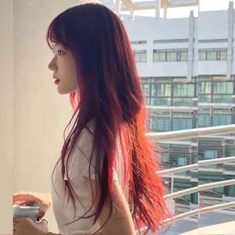 Koni Wig Red Full Wig for Women Long Straight Hair with Bangs Natural Summer Women's Wig High Temperature Fiber Wig