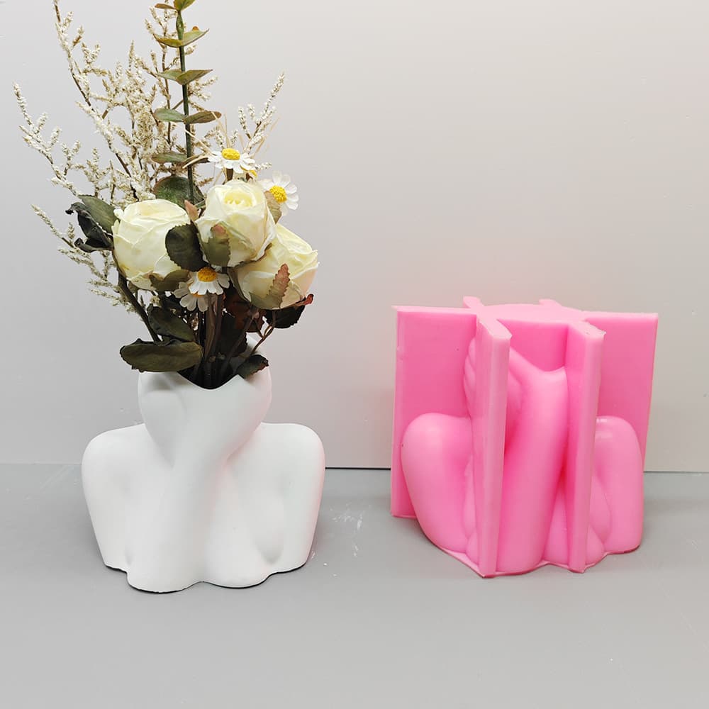 Cross-border Hot Sale Half Body Art Vase Silicone Mold, Concrete Plaster, Resin Home Vase Mold