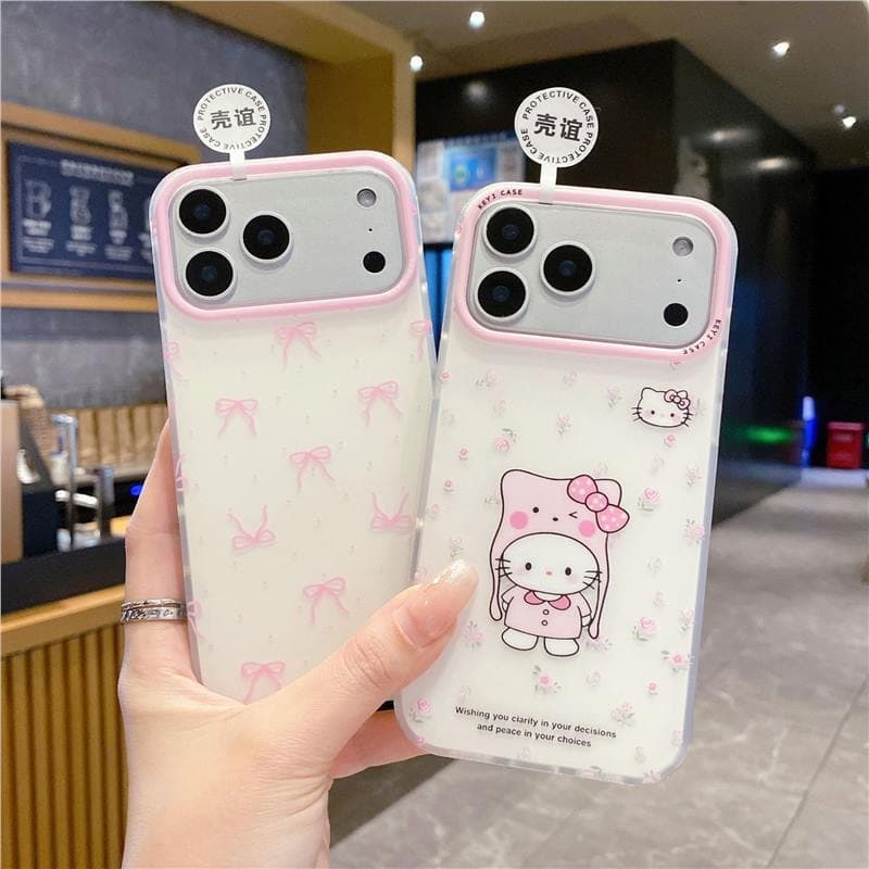 Korean-style Girly Pink Bow KT Cat Phone Case for Apple 17 Pro Max, iPhone 16 Cute 15 Korean 14
