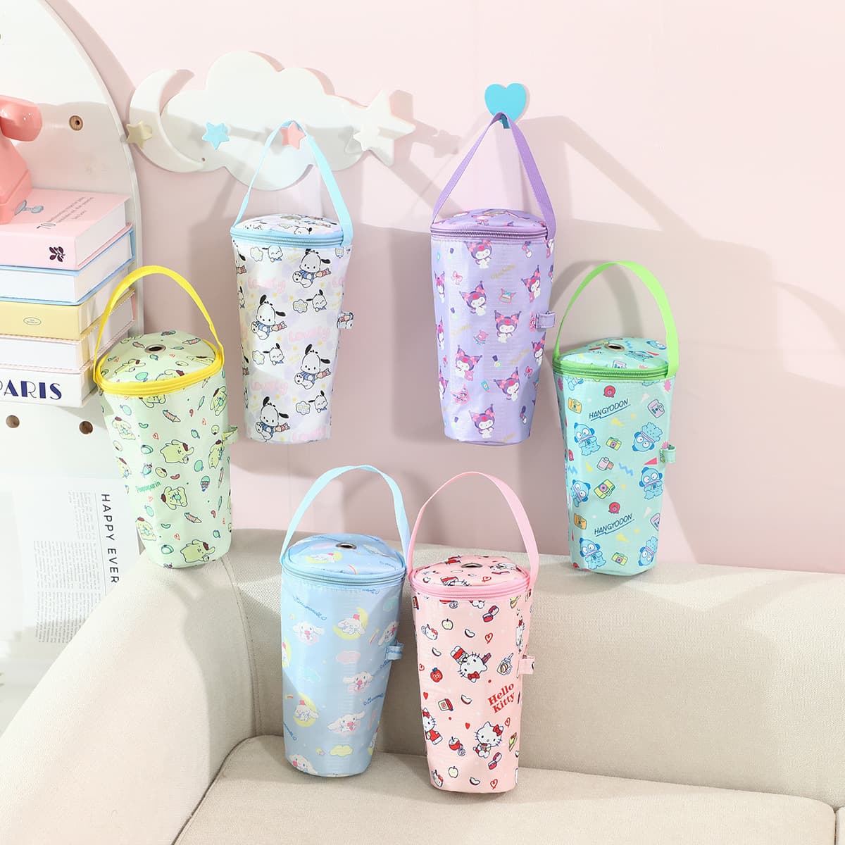 Cute Milk Tea Insulated Bag, Girly Heart Portable Beverage Cooler Bag, Summer Cold Drink Lemon Tea Convenient Tote Bag
