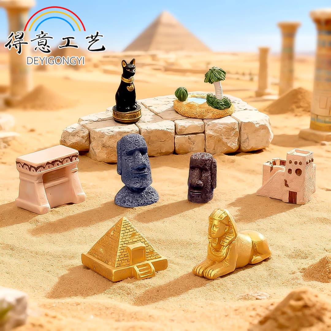 Micro Landscape Easter Statue Ancient Egyptian Desert Town Castle Pyramid Stone Figure Resin Craft Ornament