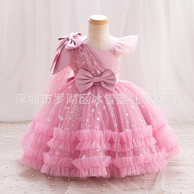 Girls Princess Dress for Children's Day Host Performance Stage Costume with Shawl, Unique Design Dress