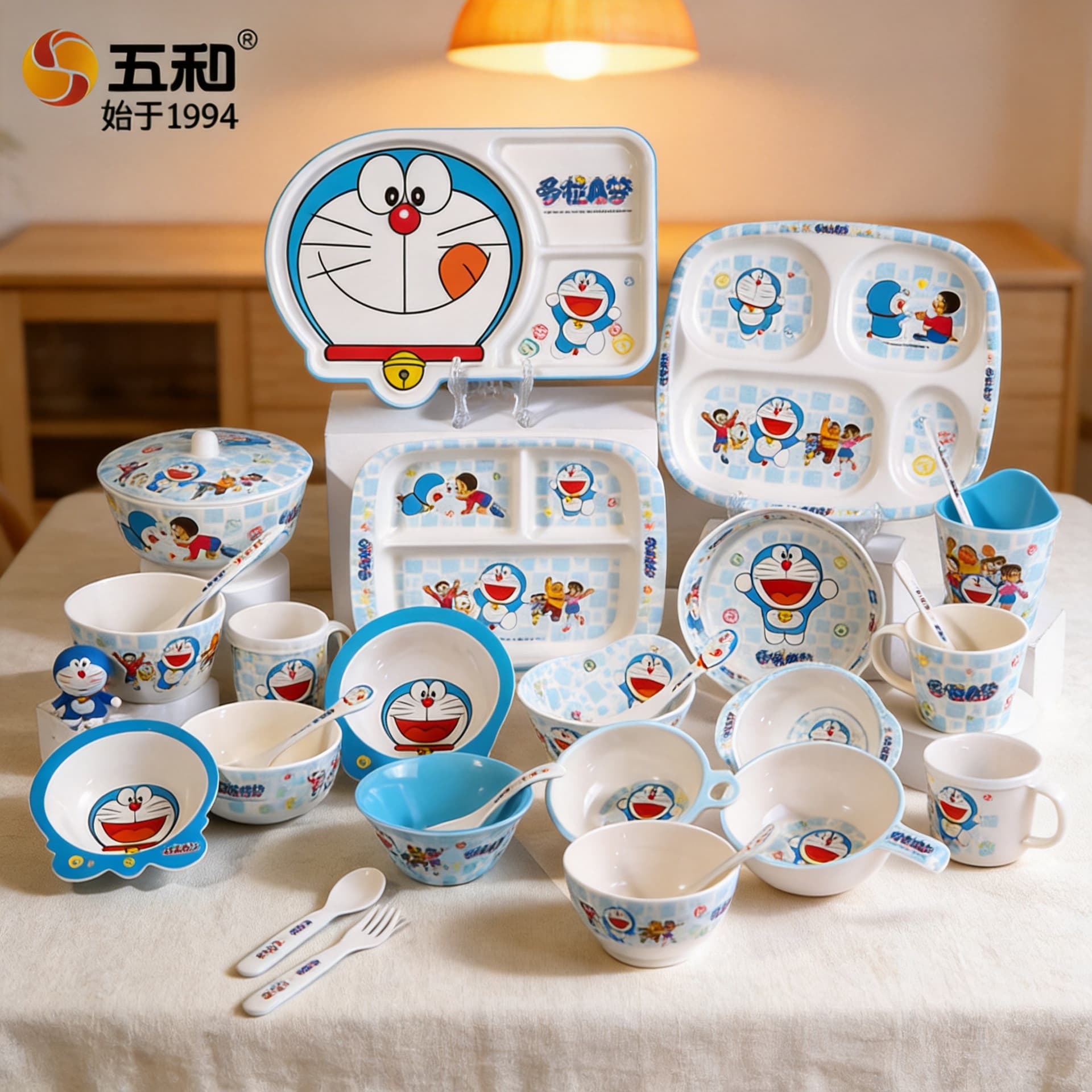 Cute Cartoon Doraemon Children's Dinnerware Bowl Plate Set Heat Resistant Melamine Kids Meal Plate Wholesale Household Use