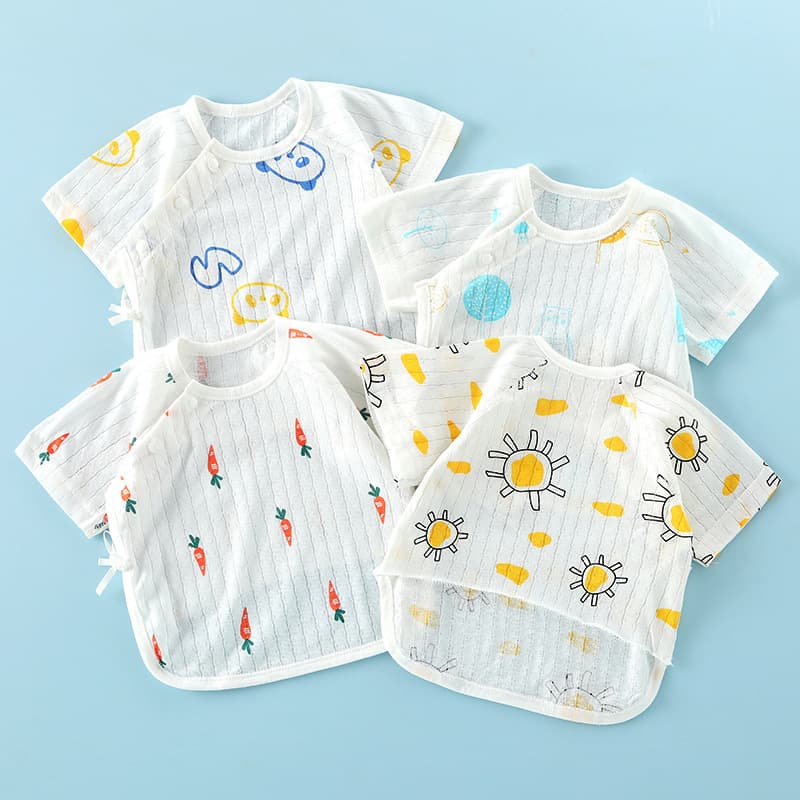 Newborn Half-Back Baby Bodysuit Summer Thin Short Sleeve 0-3 Months Baby Top Monk Robe