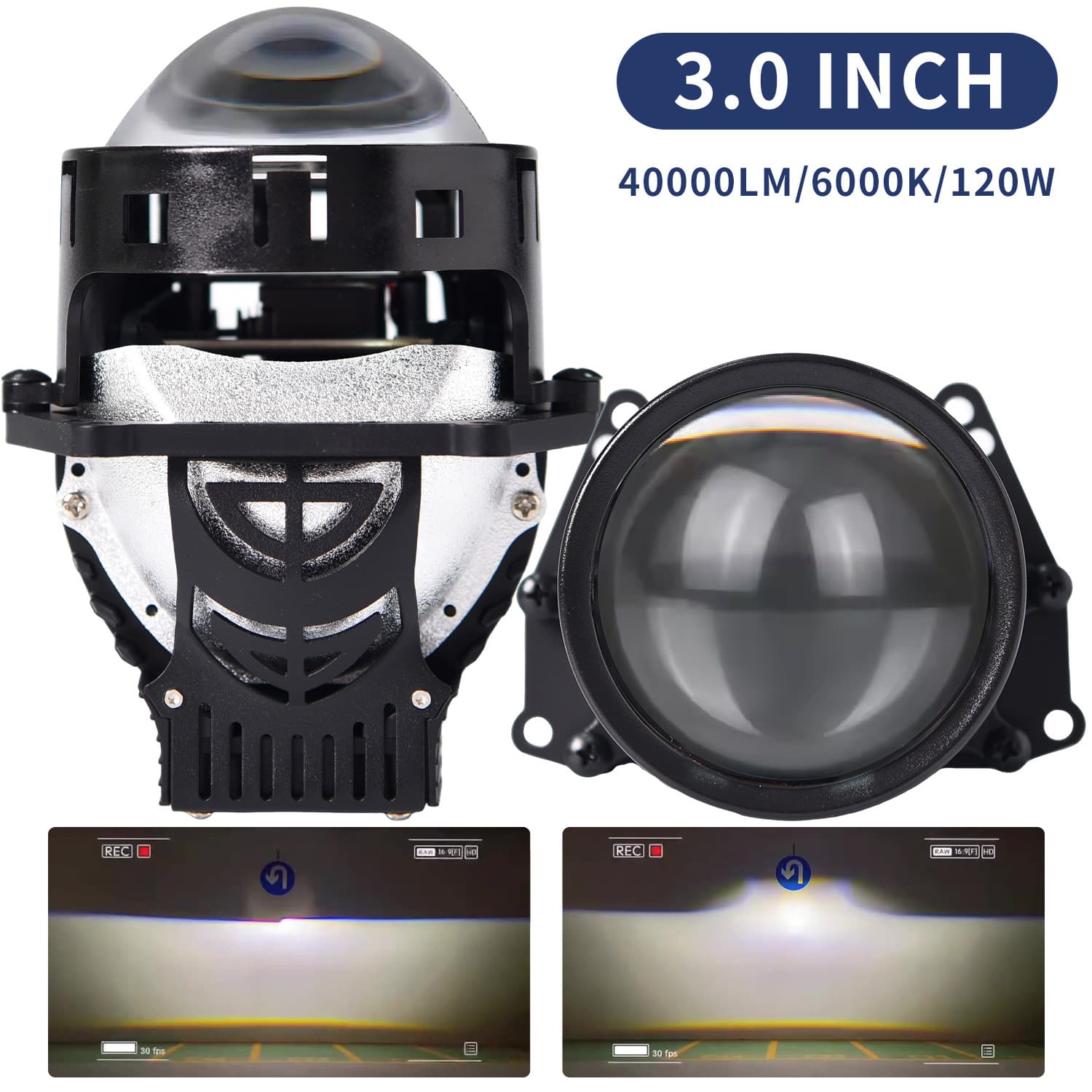 Bi-Lens Projector 3-Inch 24V Dual Reflector Cup 65W 6+3 Chip High-Power Automotive LED Headlight LED Car Light H4 H7