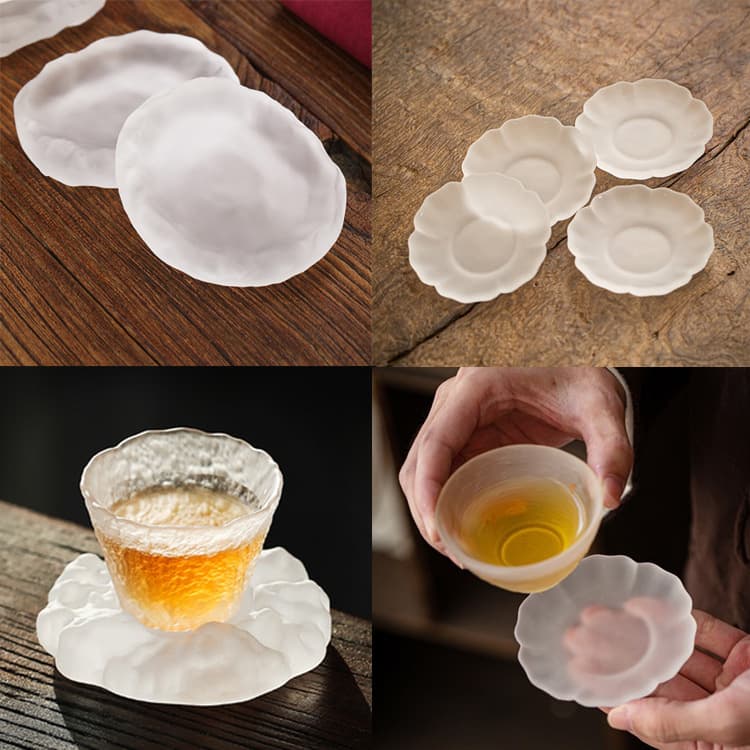 Guizhongtang Japanese Traditional Handmade Glass Tea Cup Mat, Heat Insulation Mat, Heat Resistant Household Cup Holder, Tea Cup Mat