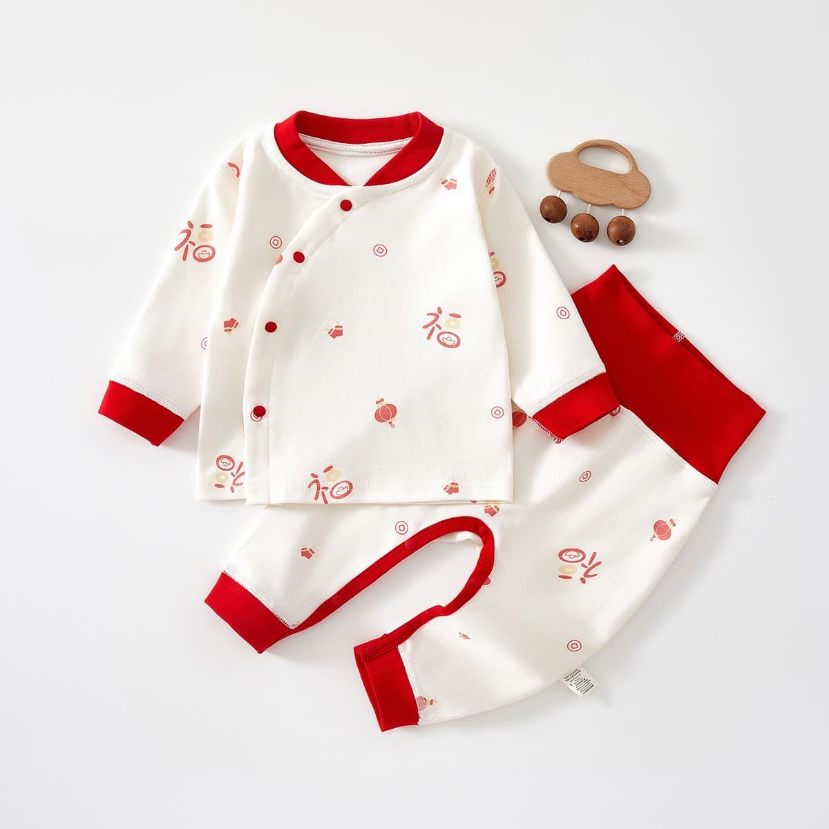 Four Seasons Baby Clothes Newborn Pure Cotton Boneless Front Opening Button Autumn Outfit Split Two-Piece Set for Baby Boys and Girls