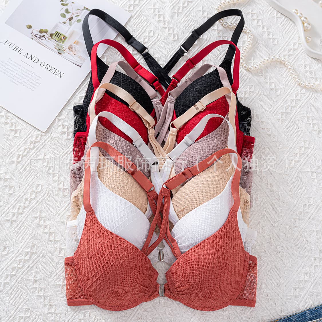 Temu cross-border plus size European and American style bra with underwire and front clasp for better support and a cross-back design that makes your bust appear larger.