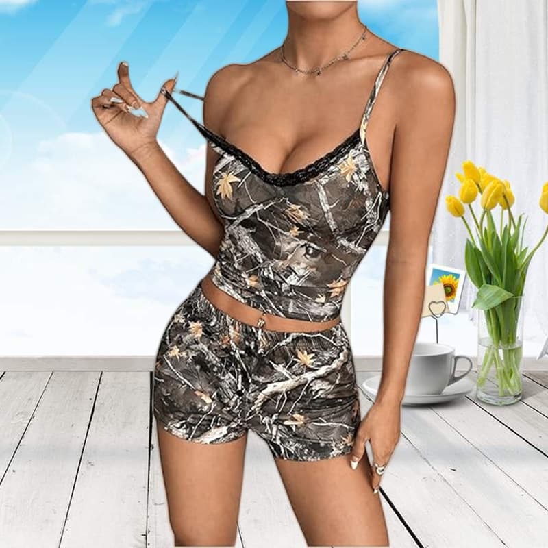 Amazon European and American women's sexy print set shorts cross-border strapless bandeau