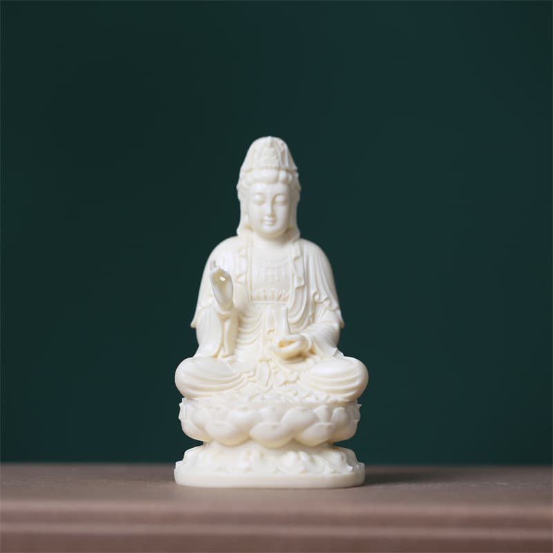 Ivory Nut Guanyin Bodhisattva Statue Sitting on Lotus Holding Vase Guanyin Figurine Buddha Altar Home Car Decoration