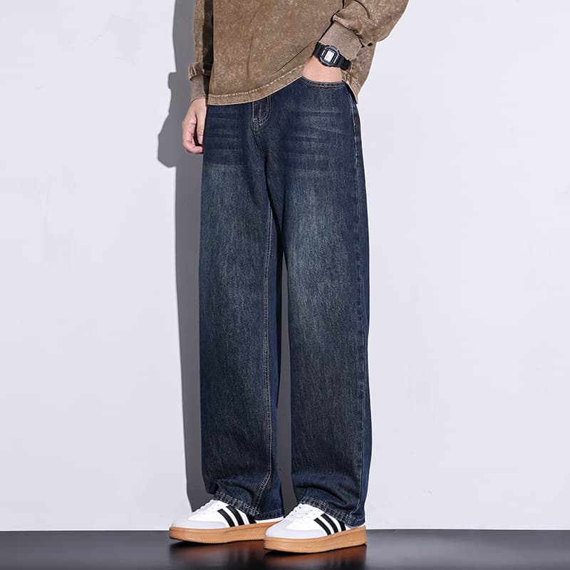High-end trendy men's 2026 fashion cool loose casual floor-length boyfriend jeans