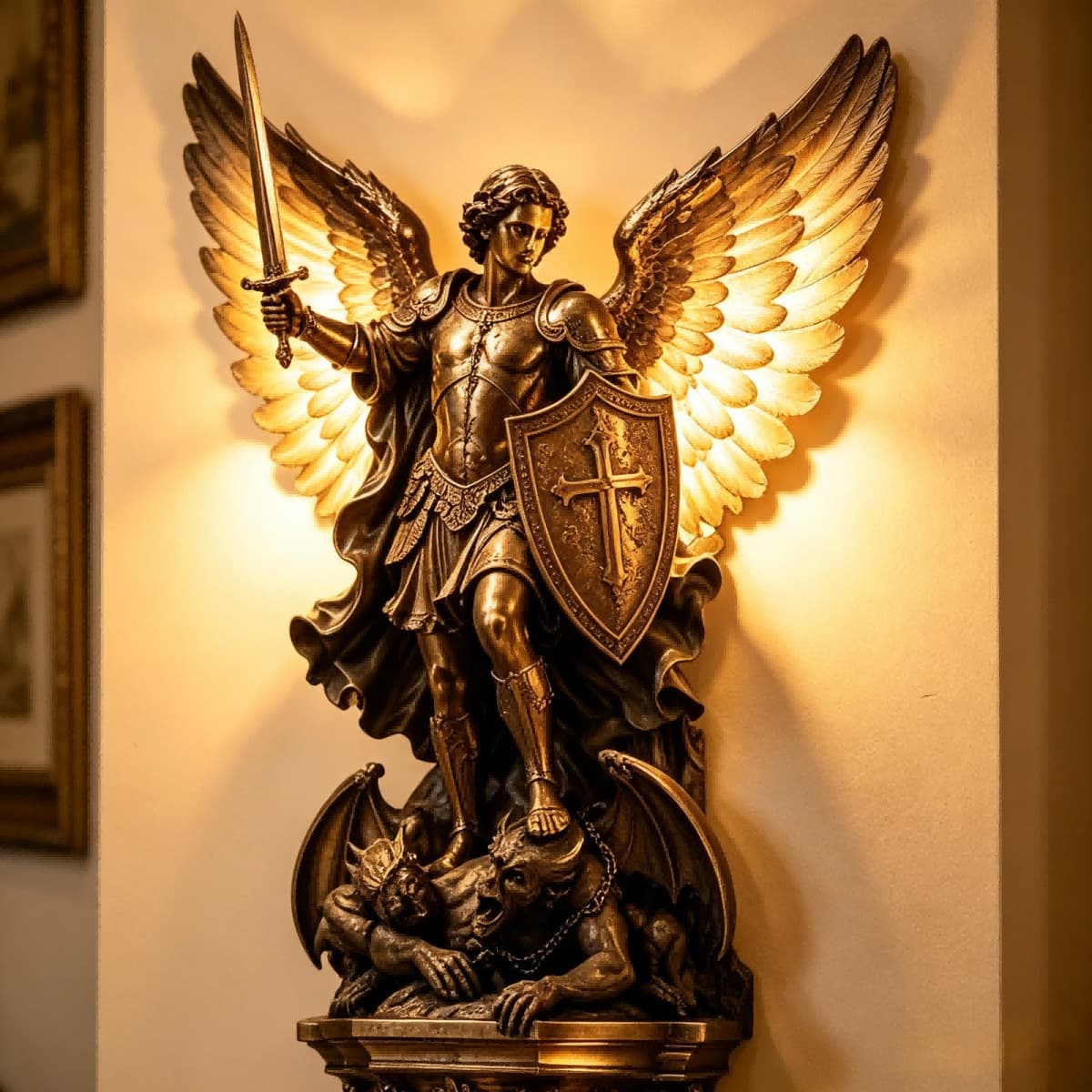 Cross-border European-style Figure Wall Light, Archangel Michael Shape Wall Light, Living Room Hallway Wall-mounted Resin Craft