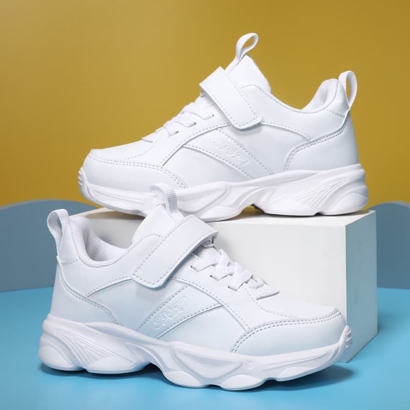 2025 Spring New Solid Leather Soft Sole Cross-Border Wholesale White Sneakers Middle and Big Boy Sports Shoes