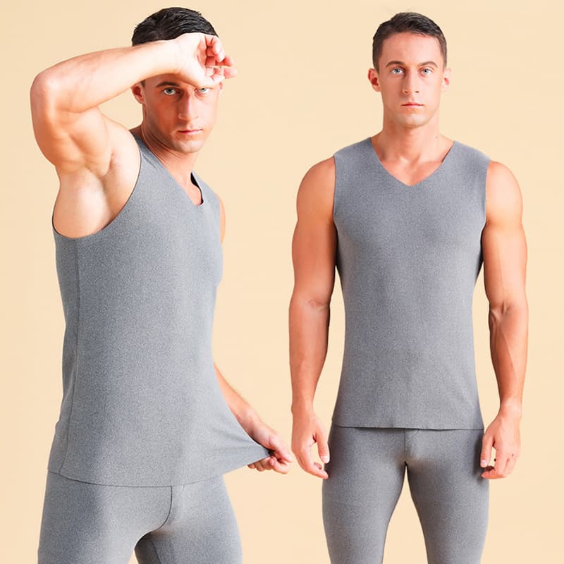 New Autumn/Winter Men's Thermal Vest Set Seamless Slim Fit Youth Base Layer V-Neck Set Drop Shipping
