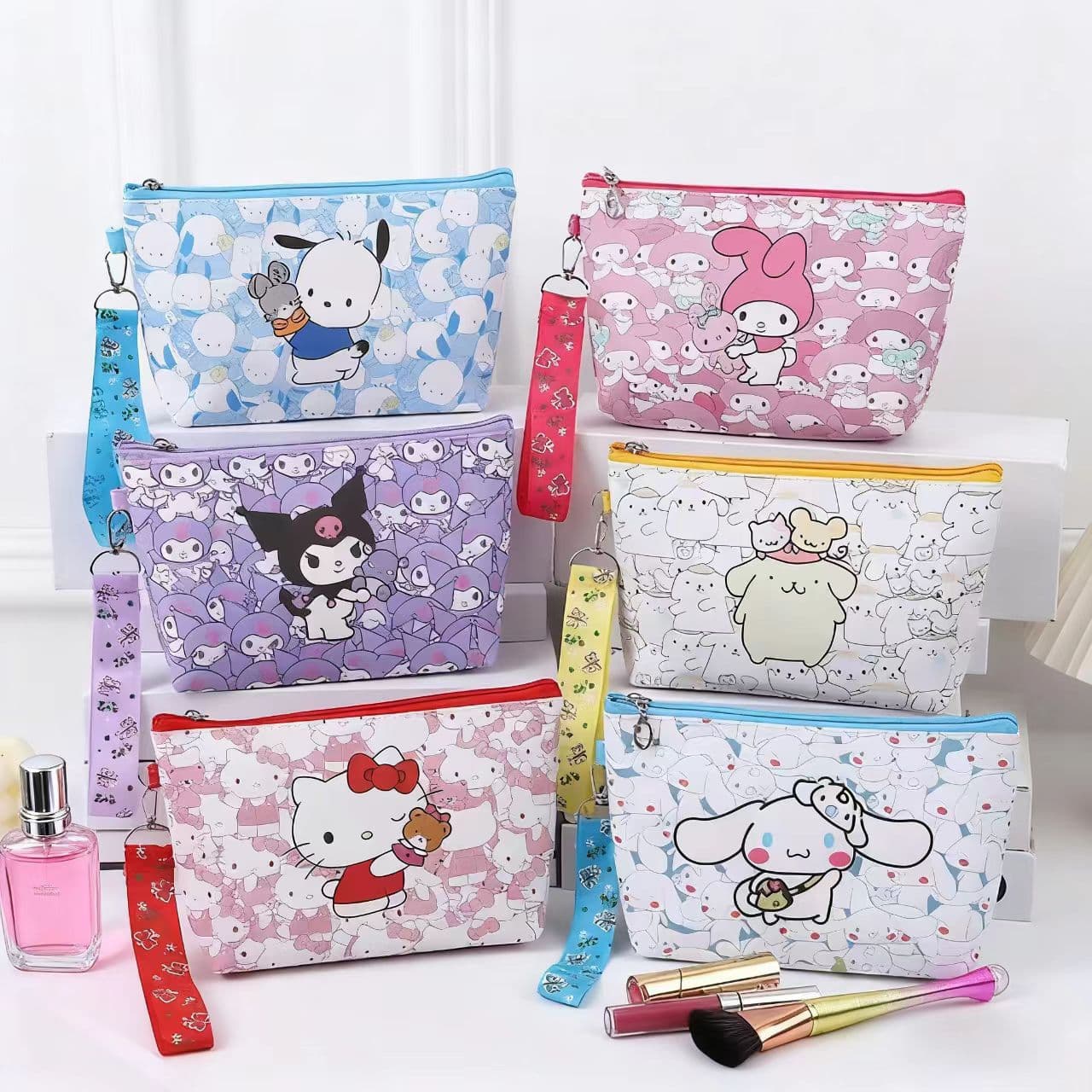 Large Capacity PU Cosmetic Bag Portable Travel Cartoon Toiletry Bag Skin Care Product Storage Bag Lightweight Expandable