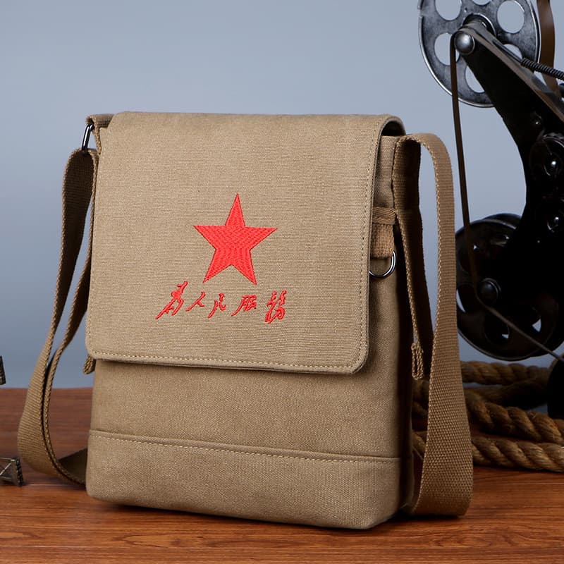 "Serve the People" Canvas Bag for Men, Retro Fashion Crossbody Bag, Five-Star Tool Bag, Embroidered Style