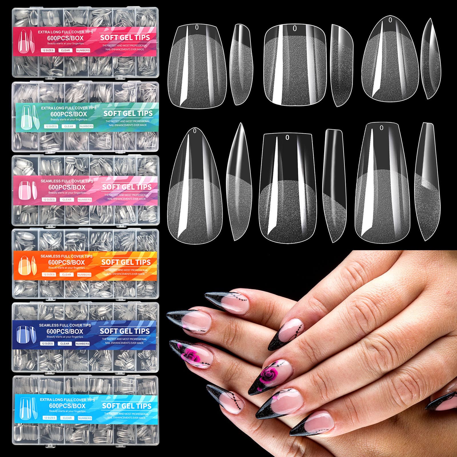 New Nail Tips No-Carving Thin Half-Matte Crystal Seamless European-American Matte Nail Tips 600pcs Box Set