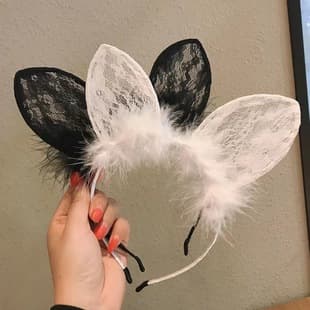Feather Lace Cat Ear Headband, Popular Sexy Party Performance Prop Hair Accessory for Women
