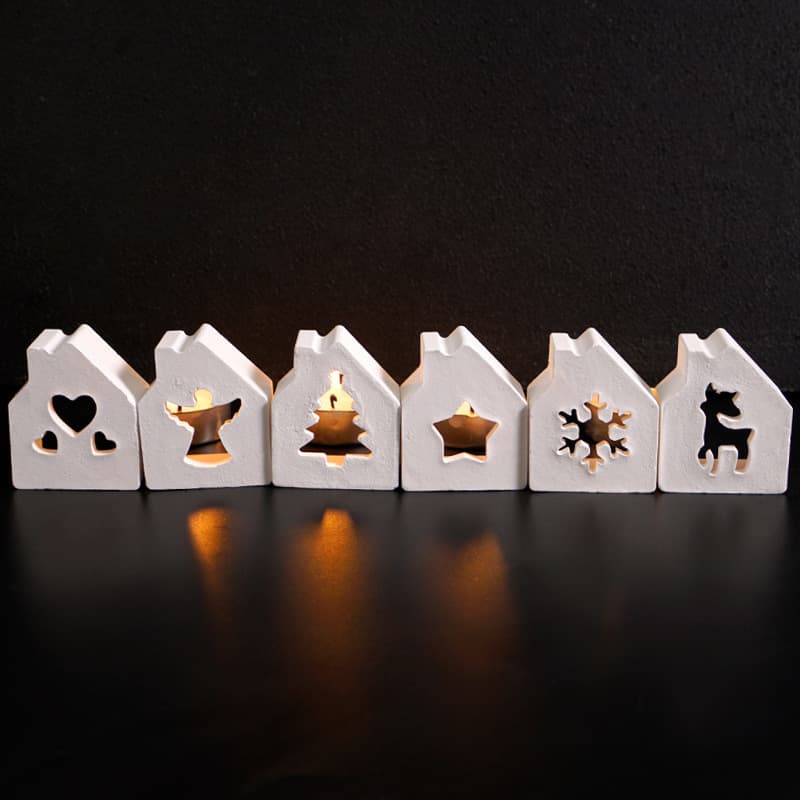 Christmas 6-Cavity Hollow House Mold Snowflake Angel Deer Heart Christmas Tree House Ambiance Light Silicone Mold
