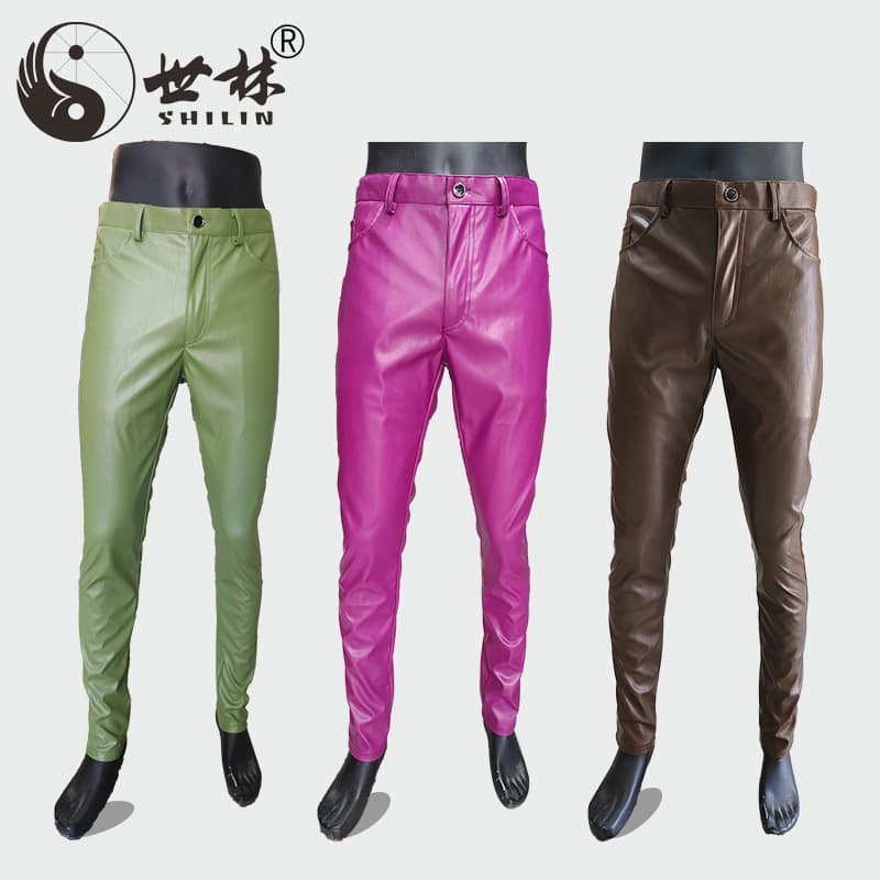 New leather pants men's brown PU casual small-footed motorcycle Korean version handsome European and American large size wholesale cross-border motorcycle autumn and winter