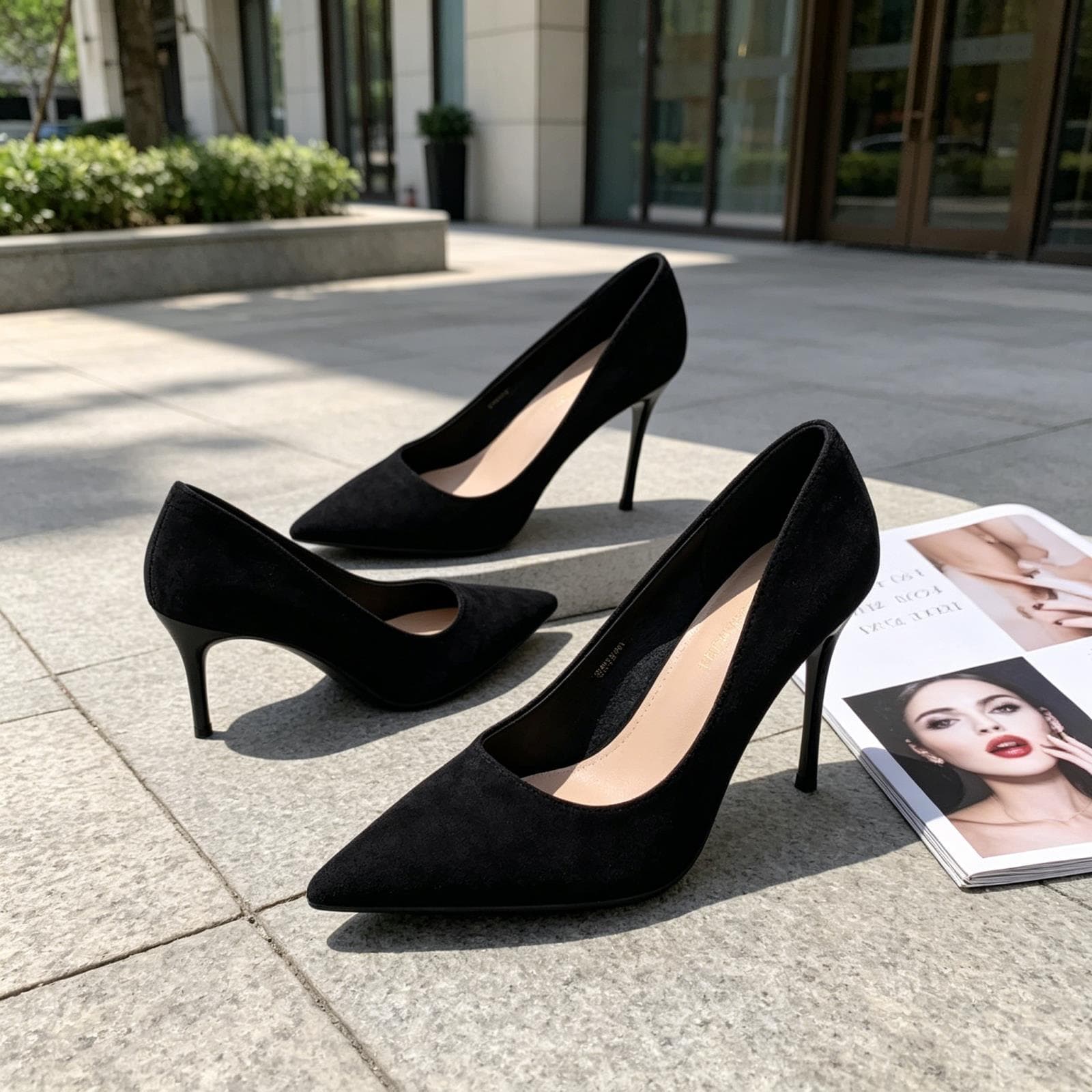Black Suede High Heel Pumps for Women, Thin Heel Professional Work Interview Formal 7cm 5cm, Youth Etiquette Small Size Flats